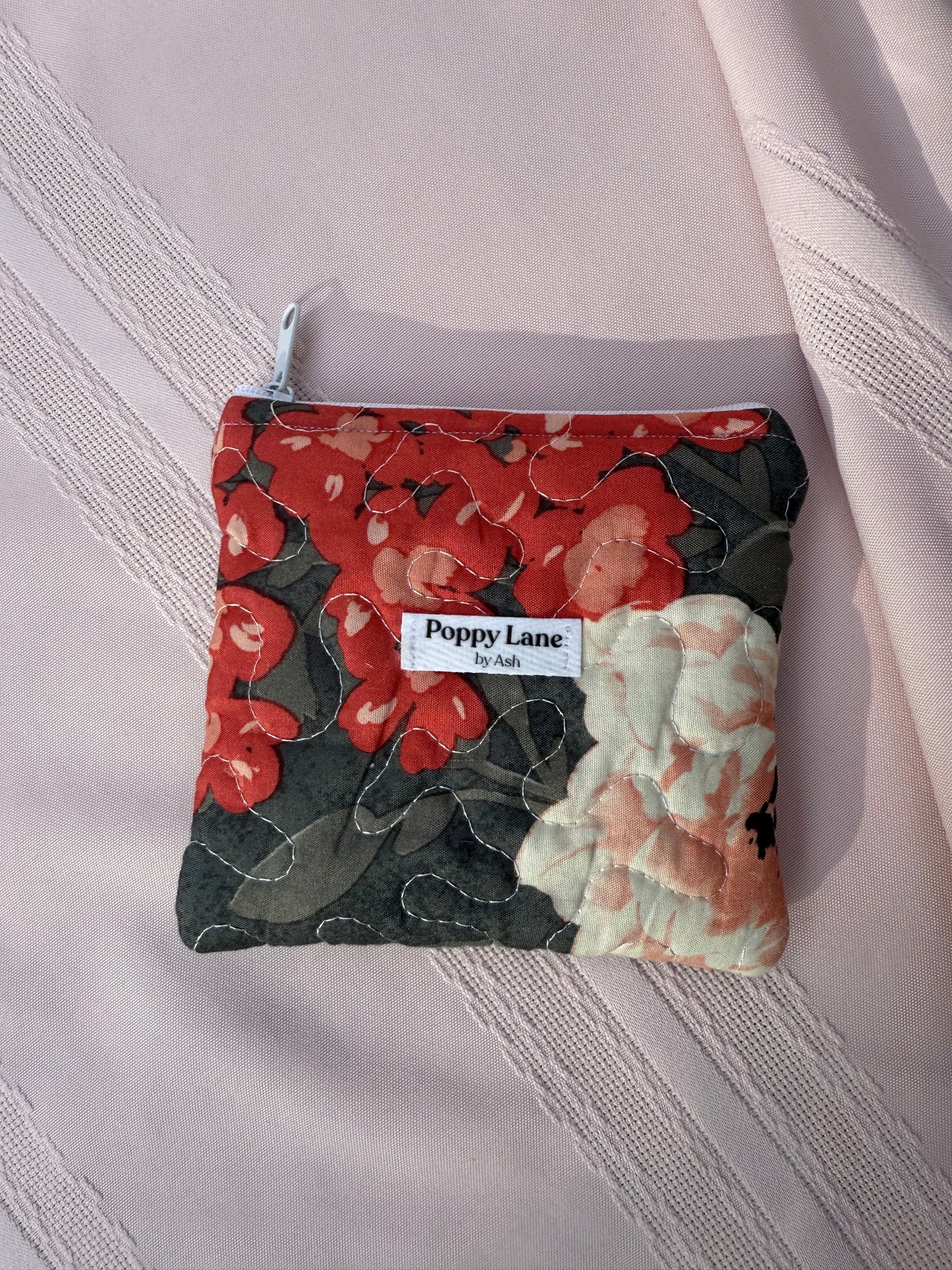 Grey Quilted Zipper Pouch