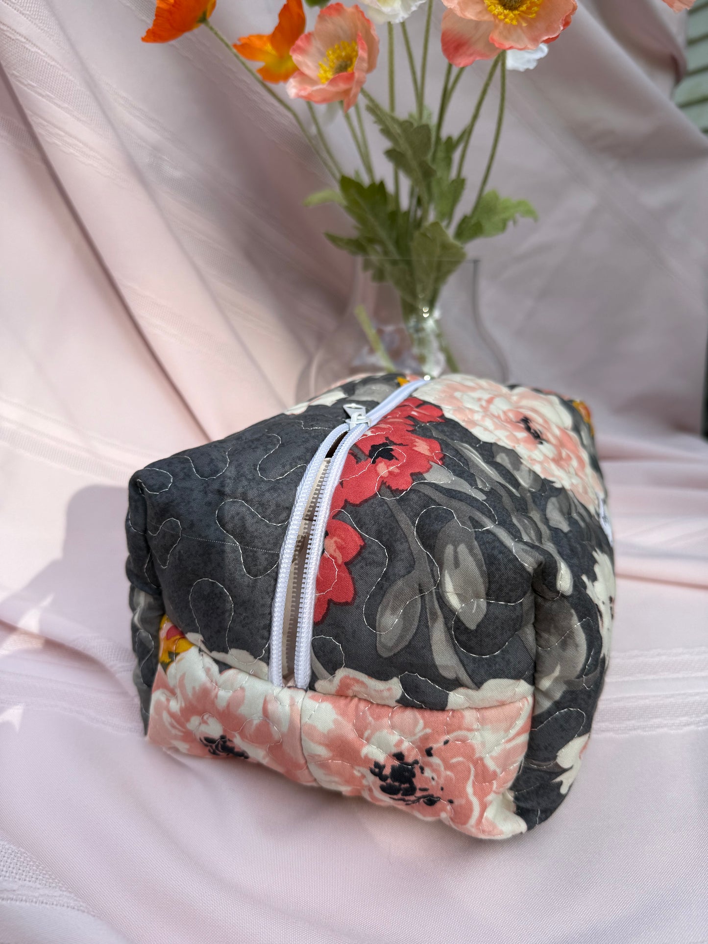 Charcoal Floral Quilted Boxy Bag