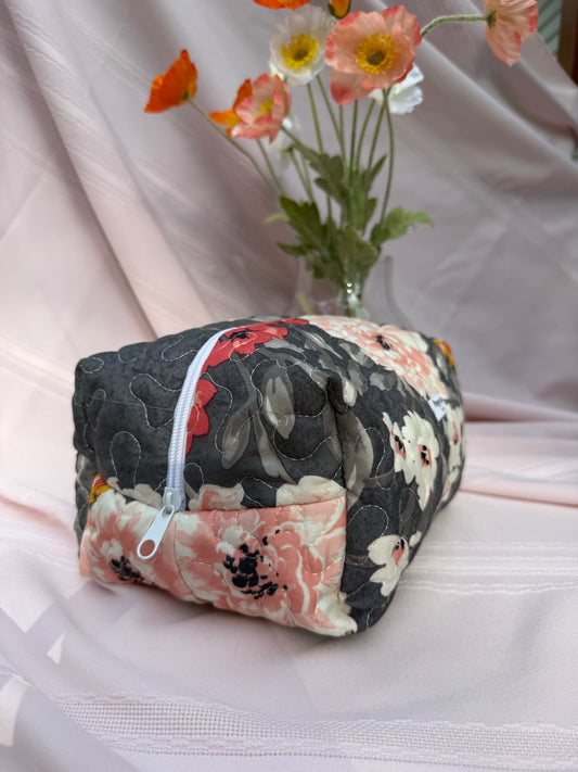 Charcoal Floral Quilted Boxy Bag