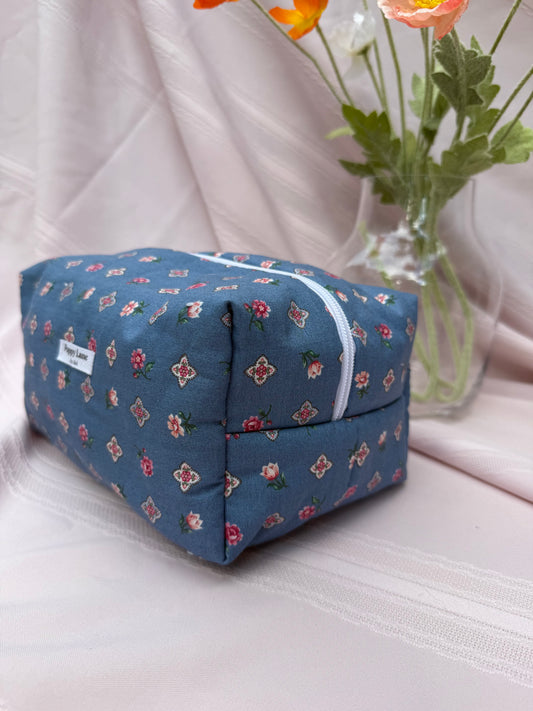 Vintage Blue Floral Quilted Boxy Bag