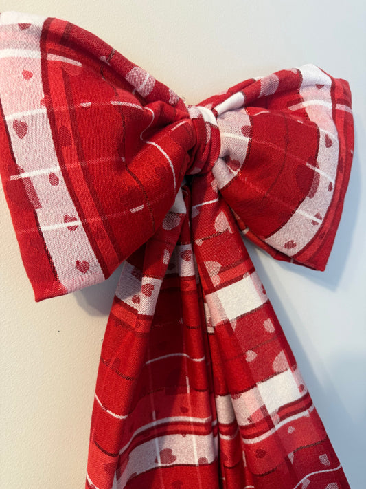 Rustic Plaid Hearts Bow
