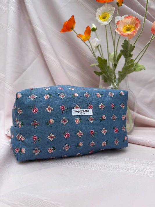 Vintage Blue Floral Quilted Boxy Bag