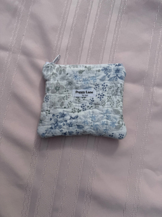 Light Blue & Gray Floral Quilted Pouch