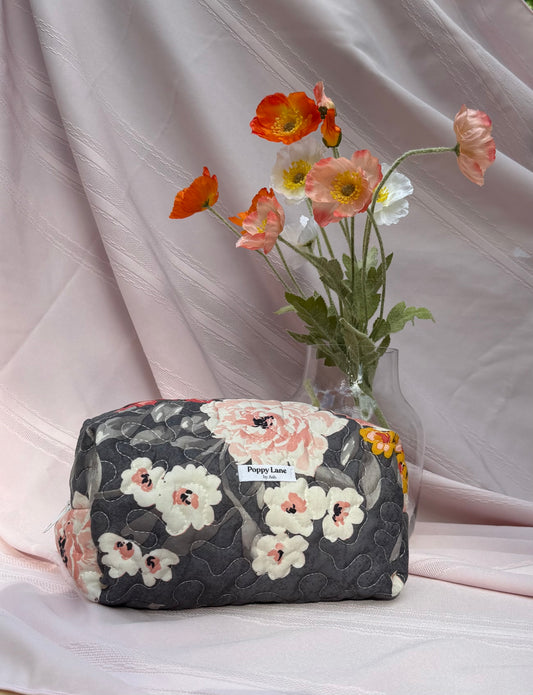 Charcoal Floral Quilted Boxy Bag