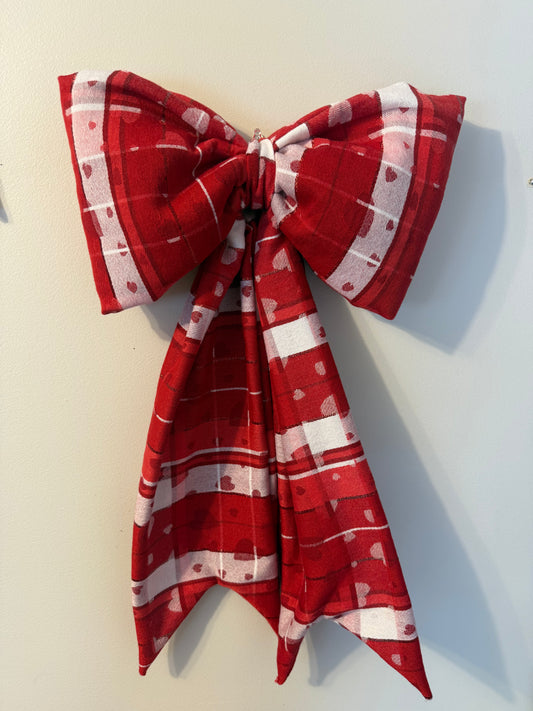 Rustic Plaid Hearts Bow